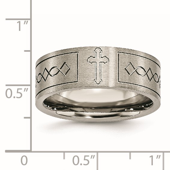 Chisel Titanium Brushed Cross Design 8mm Flat Band