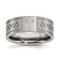 Chisel Titanium Brushed Cross Design 8mm Flat Band view 1