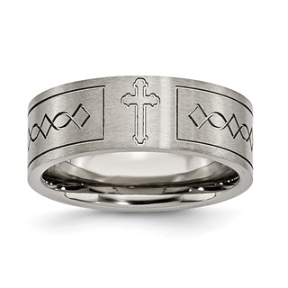 Chisel Titanium Brushed Cross Design 8mm Flat Band