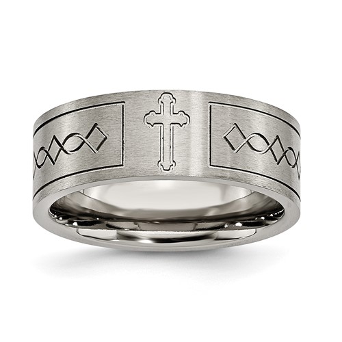 Chisel Titanium Brushed Cross Design 8mm Flat Band