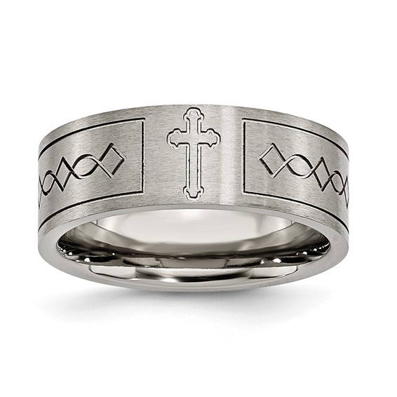 Chisel Titanium Brushed Cross Design 8mm Flat Band