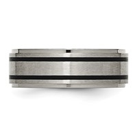 Titanium Ridged Edge Black Rubber 8mm Brushed Polished Band view 3