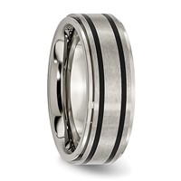 Titanium Ridged Edge Black Rubber 8mm Brushed Polished Band view 4