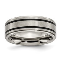 Titanium Ridged Edge Black Rubber 8mm Brushed Polished Band view 1