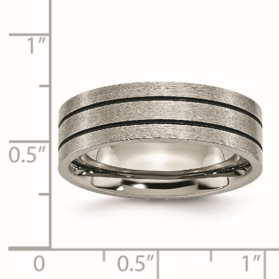 Chisel Titanium Brushed Black Enamel Grooved 7mm Flat Band