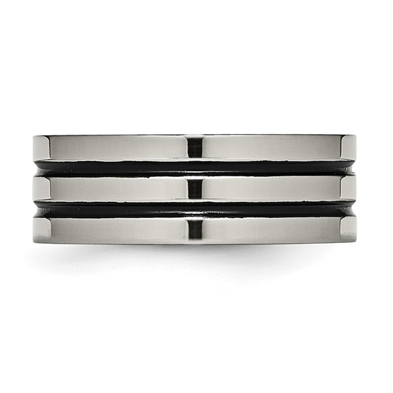 Chisel Titanium Polished Black Enamel Grooved 8mm Flat Band