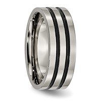 Chisel Titanium Polished Black Enamel Grooved 8mm Flat Band view 4