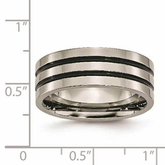 Chisel Titanium Polished Black Enamel Grooved 8mm Flat Band