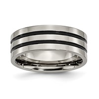 Chisel Titanium Polished Black Enamel Grooved 8mm Flat Band view 1