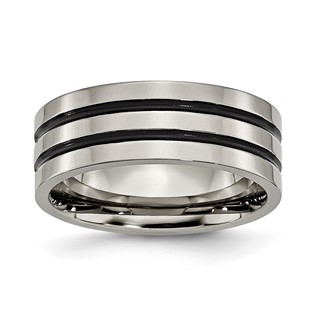Chisel Titanium Polished Black Enamel Grooved 8mm Flat Band