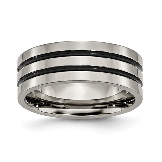 Chisel Titanium Polished Black Enamel Grooved 8mm Flat Band