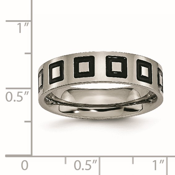 Titanium Polished Black Enamel Squares 6mm Flat Band