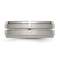 Chisel Titanium Brushed and Polished 8mm Grooved Ridged Edge Band view 3