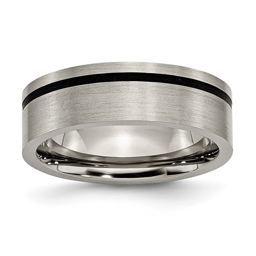 Titanium Brushed Band with Black Rubber 7mm Flat