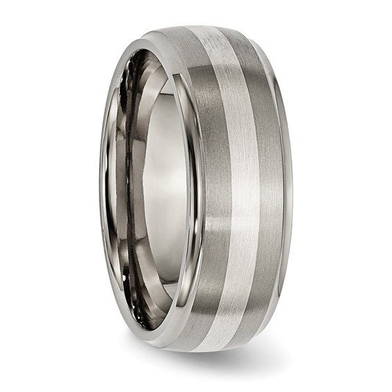 Chisel Titanium Brushed and Polished with Sterling Silver Inlay 8mm Ridged Edge Band