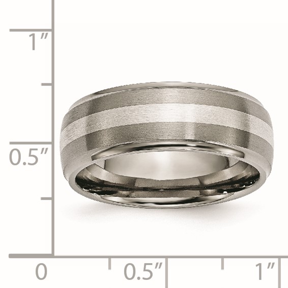 Chisel Titanium Brushed and Polished with Sterling Silver Inlay 8mm Ridged Edge Band