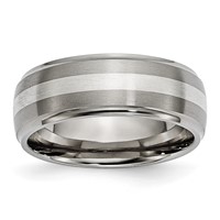 Chisel Titanium Brushed and Polished Band with Sterling Silver Inlay 8mm Ridged Edge view 1