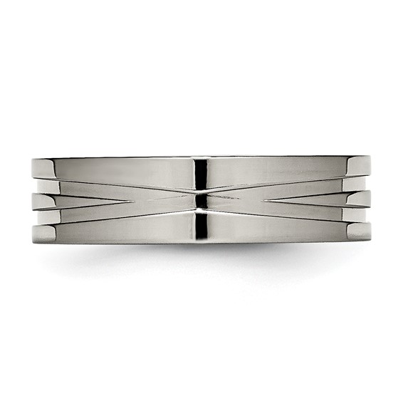 Chisel Titanium Polished X-Design 6mm Grooved Flat Band