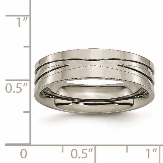 Chisel Titanium Polished X-Design 6mm Grooved Flat Band