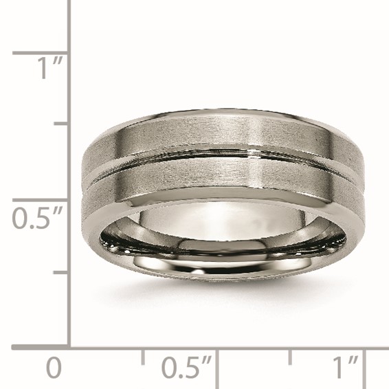 Chisel Titanium Brushed and Polished 8mm Grooved Beveled Edge Band