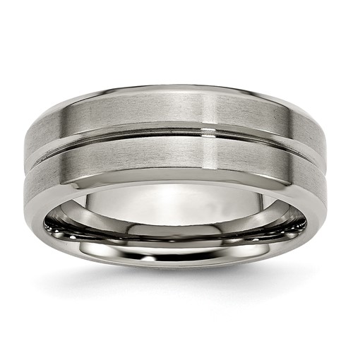 Chisel Titanium Brushed and Polished 8mm Grooved Beveled Edge Band