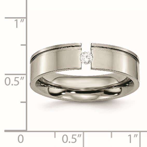 Titanium Polished 1/4ct Diamond 6mm Grooved Band