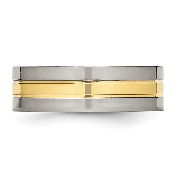 Chisel Titanium Polished Yellow IP-plated 7mm Grooved Band