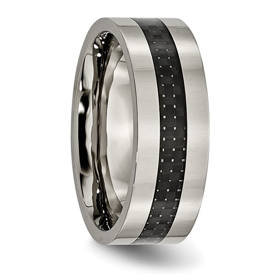 Chisel Titanium Polished with Black Carbon Fiber Inlay Flat 8mm Band