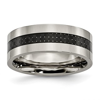 Chisel Titanium Polished with Black Carbon Fiber Inlay Flat 8mm Band