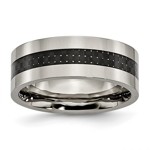 Chisel Titanium Polished Band with Black Carbon Fiber Inlay Flat 8mm