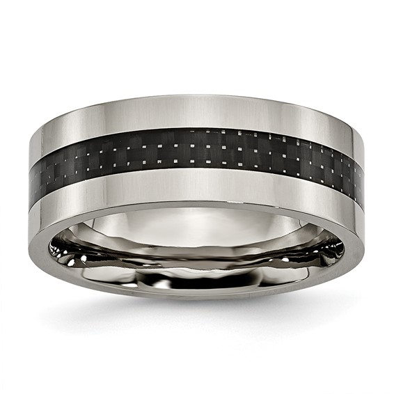 Chisel Titanium Polished with Black Carbon Fiber Inlay Flat 8mm Band