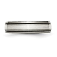 Chisel Titanium Antiqued Band with Brushed Center Sterling Silver Inlay 6mm Grooved view 3