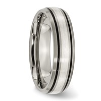 Chisel Titanium Antiqued Band with Brushed Center Sterling Silver Inlay 6mm Grooved view 4