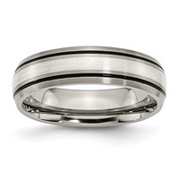 Chisel Titanium Antiqued Band with Brushed Center Sterling Silver Inlay 6mm Grooved view 1