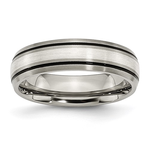 Chisel Titanium Antiqued with Brushed Center Sterling Silver Inlay 6mm Grooved Band