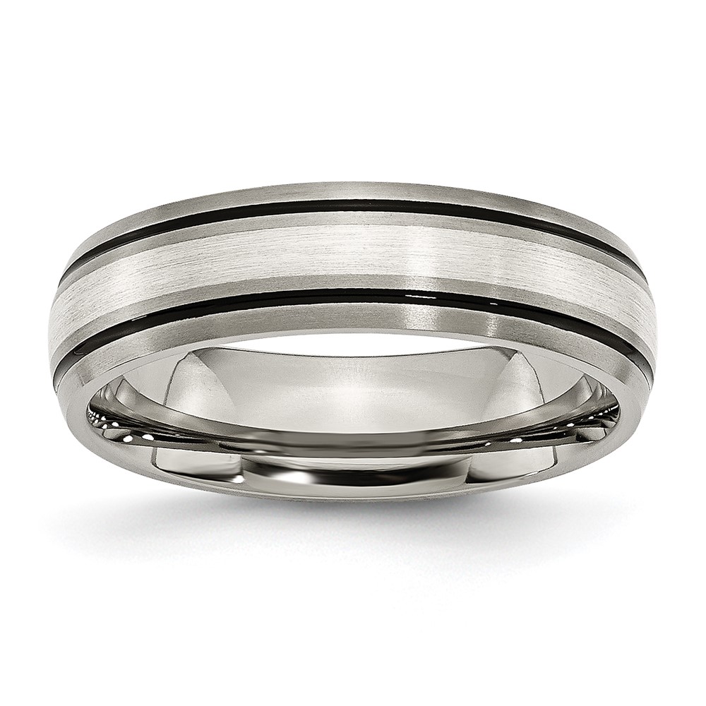 Titanium Antiqued Brushed Center Sterling Silver Inlay 6mm Grooved Band