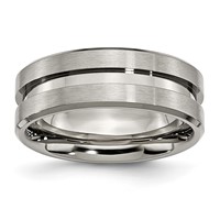 Chisel Titanium Brushed and Polished 8mm Grooved Flat Band view 1