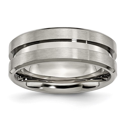 Chisel Titanium Brushed and Polished 8mm Grooved Flat Band