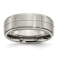Chisel Titanium Brushed Center Block Design 8mm Ridged Edge Band view 1