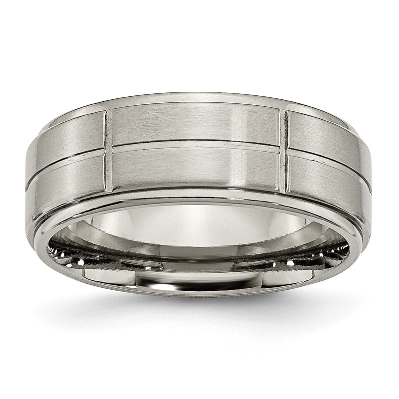 Chisel Titanium Brushed Center Block Design 8mm Ridged Edge Band