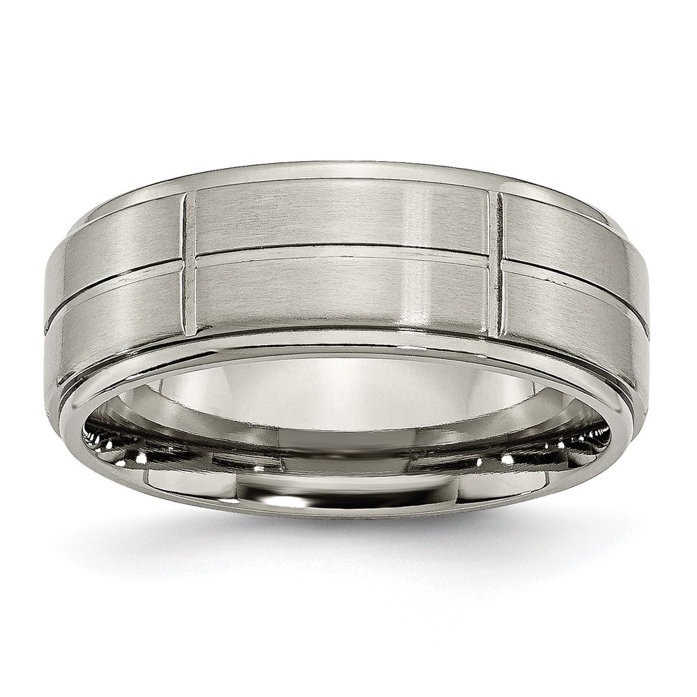 Titanium Brushed Center 8mm Ridged Edge Band