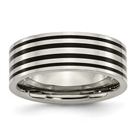 Chisel Titanium Polished Black Enamel Striped 8mm Flat Band view 1