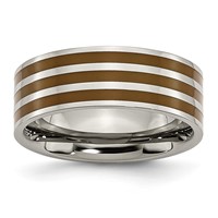 Chisel Titanium Polished Brown Enamel Striped 8mm Flat Band view 1