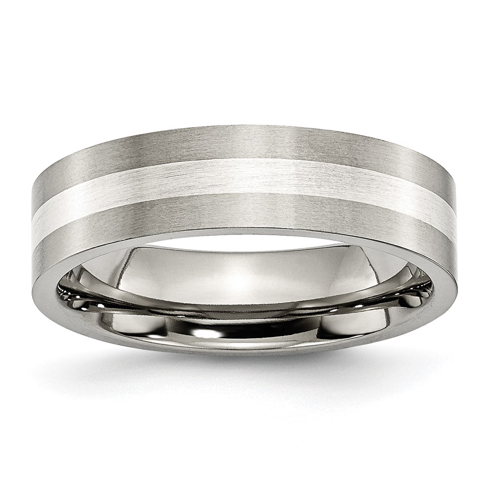 Titanium Brushed w/Sterling Silver Inlay 6mm Flat Band