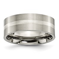Titanium Brushed Band with Sterling Silver Inlay 8mm Flat view 1
