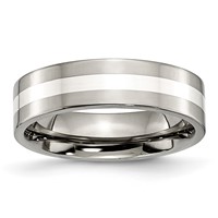 Chisel Titanium Polished Band with Sterling Silver Inlay 6mm Flat view 1