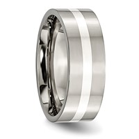Titanium Polished Band with Sterling Silver Inlay 8mm Flat view 4