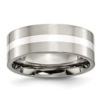 Titanium Polished Band with Sterling Silver Inlay 8mm Flat view 1