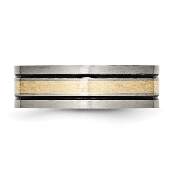 Chisel Titanium Antiqued and Brushed with 14k Gold Inlay 7mm Flat Band