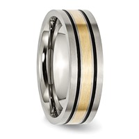 Chisel Titanium Antiqued and Brushed Band with 14K Gold Inlay 7mm Flat view 4